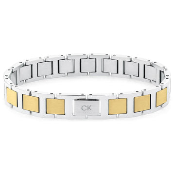 Ανδρικό βραχιόλι ταυτότητα Calvin Klein 35100009 δίχρωμο σε ασημί-χρυσό χρώμα κατασκευασμένο από χειρουργικό ατσάλι σε σχέδιο μπρασελέ.